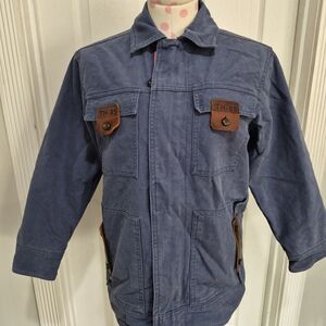 Vintage Tommy Hilfiger Deck Jacket Small Blue Canvas Orange Lining Leather Trim